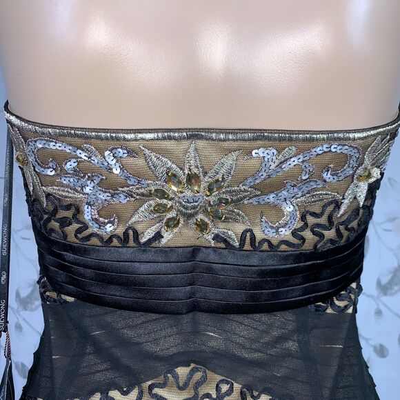 Sue Wong Womens Cocktail Dress Sheath Strapless Chevron Beaded Sequin Size 6 - Picture 9 of 16